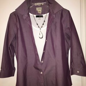 LL bean purple 3/4 sleeve button up shirt. Size small. Wrinkle free